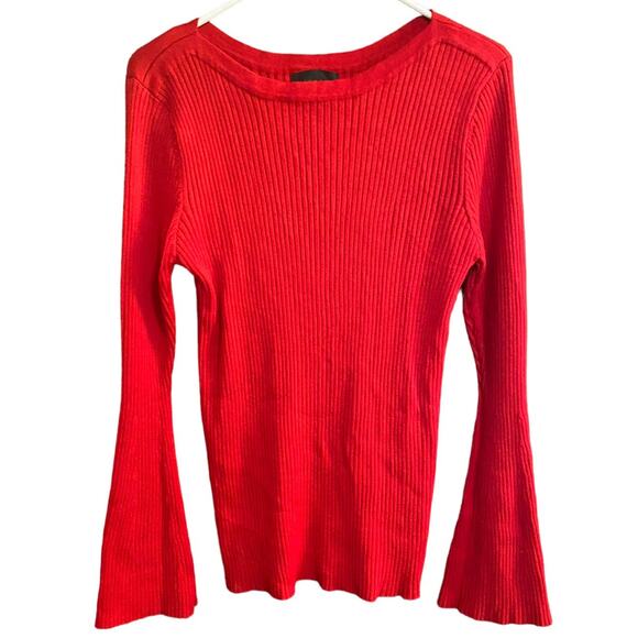 Attention Womens Red Ribbed XL Sweater Bell Sleeves Rayon Polyester - Picture 1 of 7